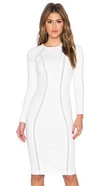 AQ/AQ Discipline Midi Dress Size 0 XS Cream White Mesh Stripe Revolve Bodycon